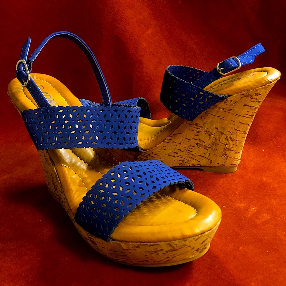 COMFORT by Rogue Cork Wedge Navy Blue Sandals